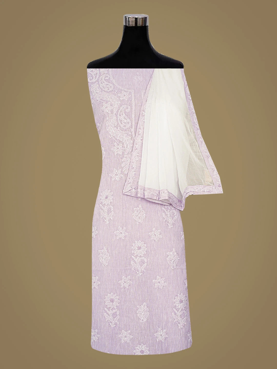 Ada Hand Embroidered Mauve Linen Lucknowi Chikankari Unstitched Suit Piece 01A867653