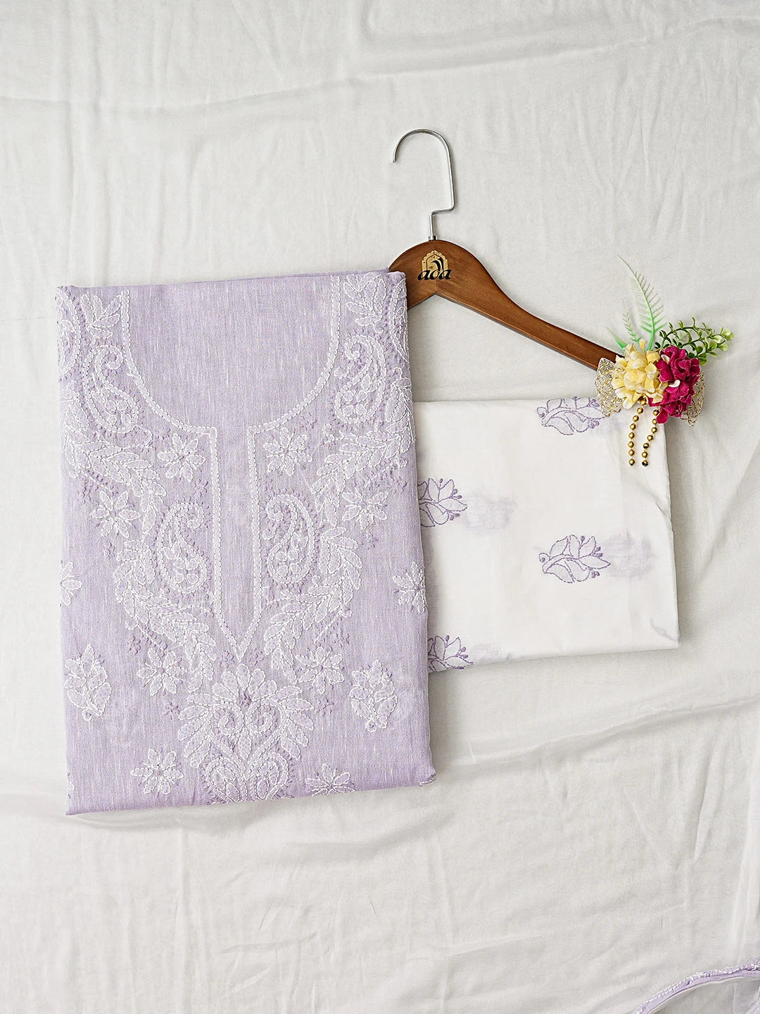Ada Hand Embroidered Mauve Linen Lucknowi Chikankari Unstitched Suit Piece 01A867653
