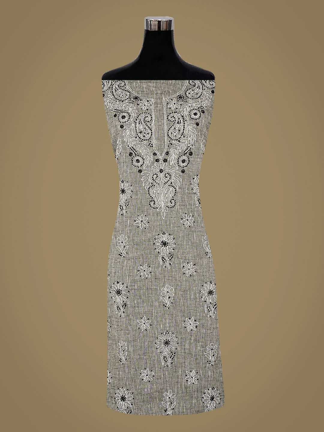 Ada Hand Embroidered Grey Linen Lucknowi Chikankari Unstitched Suit Piece 01A867665