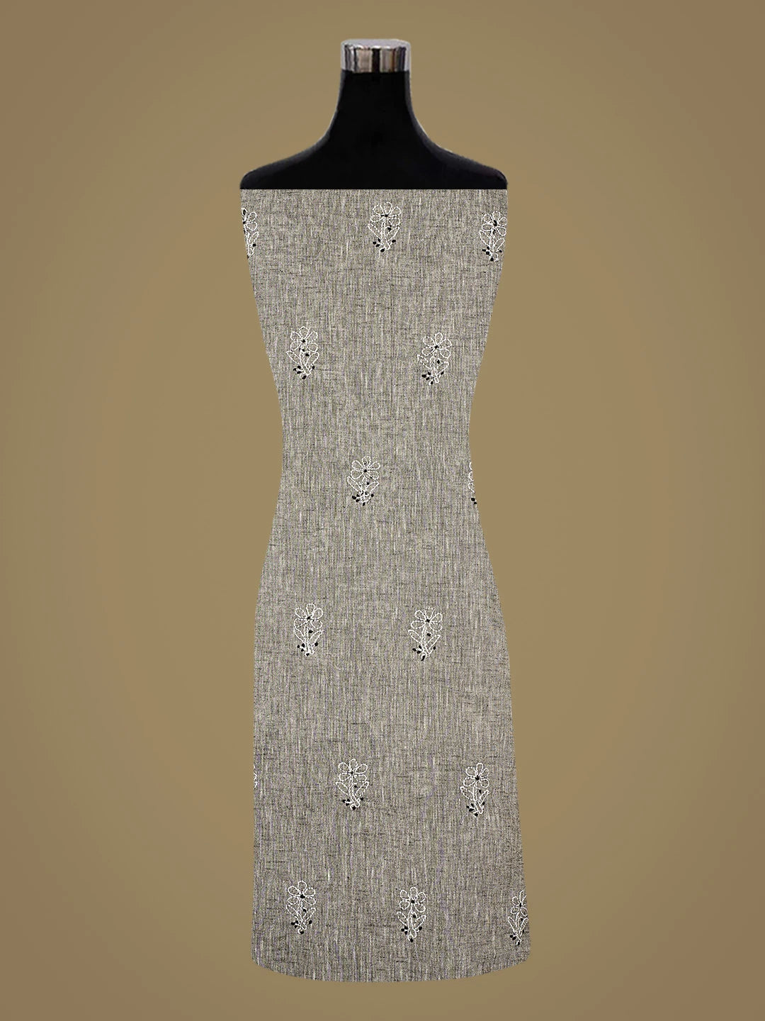 Ada Hand Embroidered Grey Linen Lucknowi Chikankari Unstitched Suit Piece 01A867665