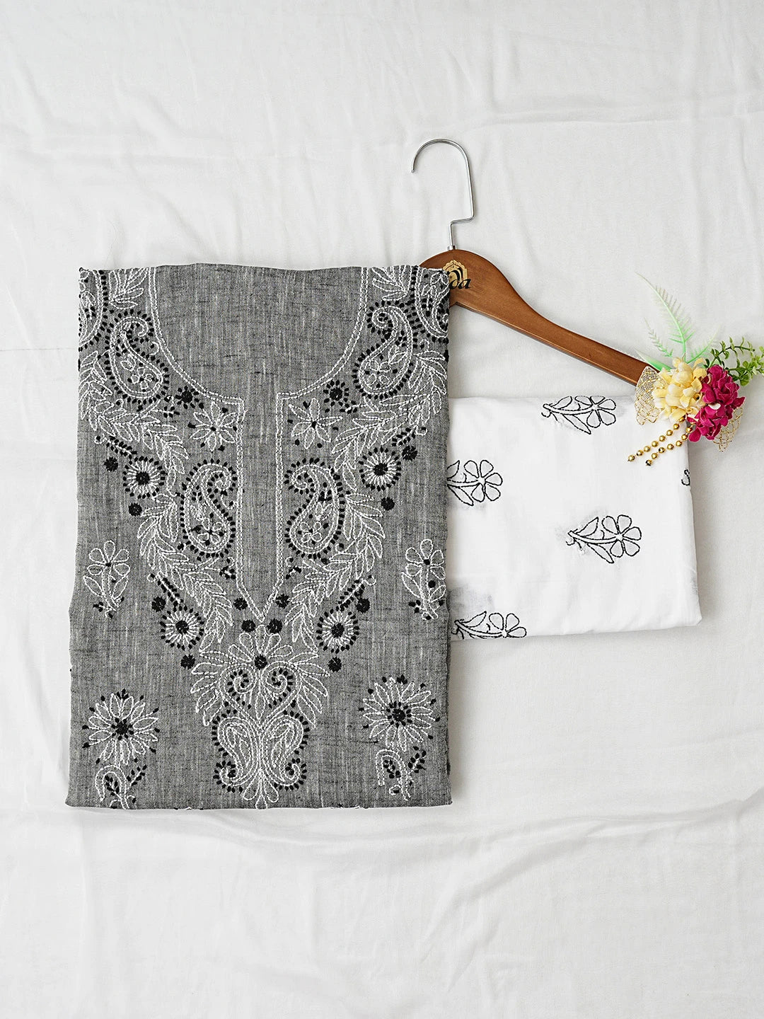 Ada Hand Embroidered Grey Linen Lucknowi Chikankari Unstitched Suit Piece 01A867665