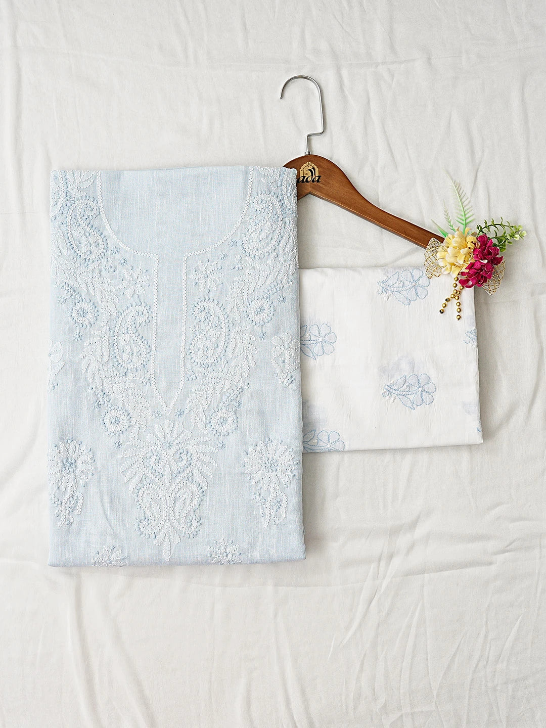 Ada Hand Embroidered Blue Linen Lucknowi Chikankari Unstitched Suit Piece 01A867667