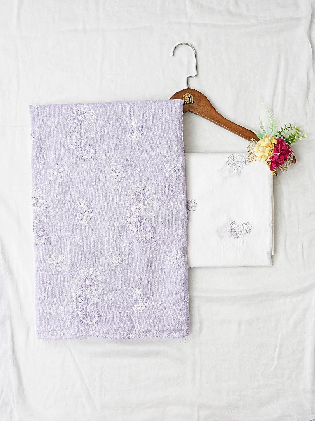 Ada Hand Embroidered Mauve Linen Lucknowi Chikankari Unstitched Suit Piece 01A867683