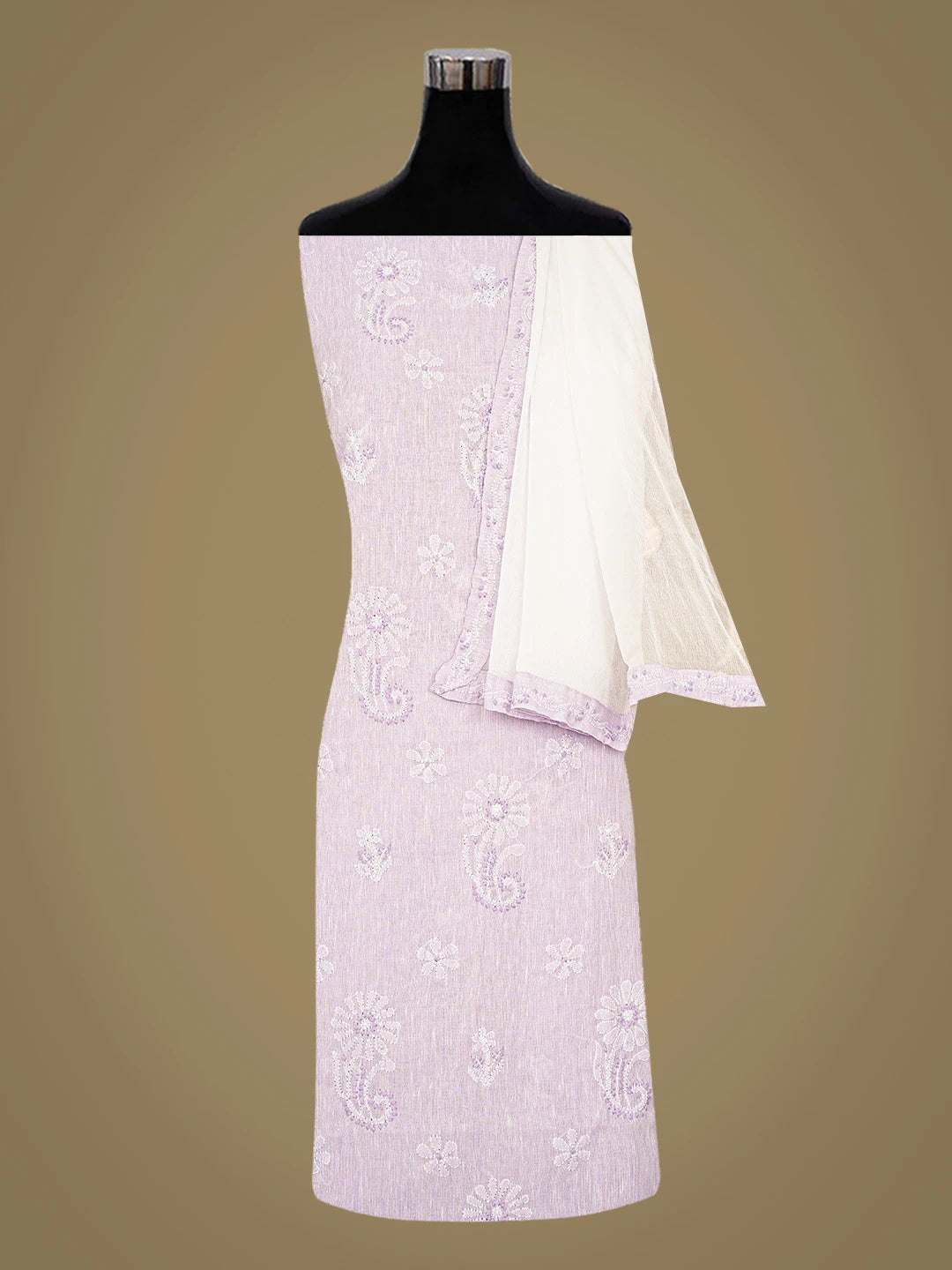 Ada Hand Embroidered Mauve Linen Lucknowi Chikankari Unstitched Suit Piece 01A867683