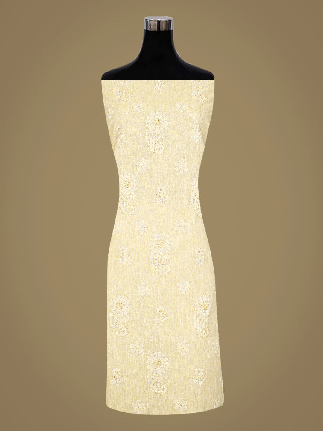 Ada Hand Embroidered Yellow Linen Lucknowi Chikankari Unstitched Suit Piece 01A867668