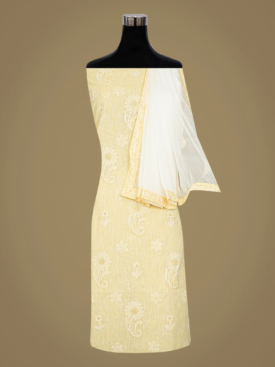 Ada Hand Embroidered Yellow Linen Lucknowi Chikankari Unstitched Suit Piece 01A867668