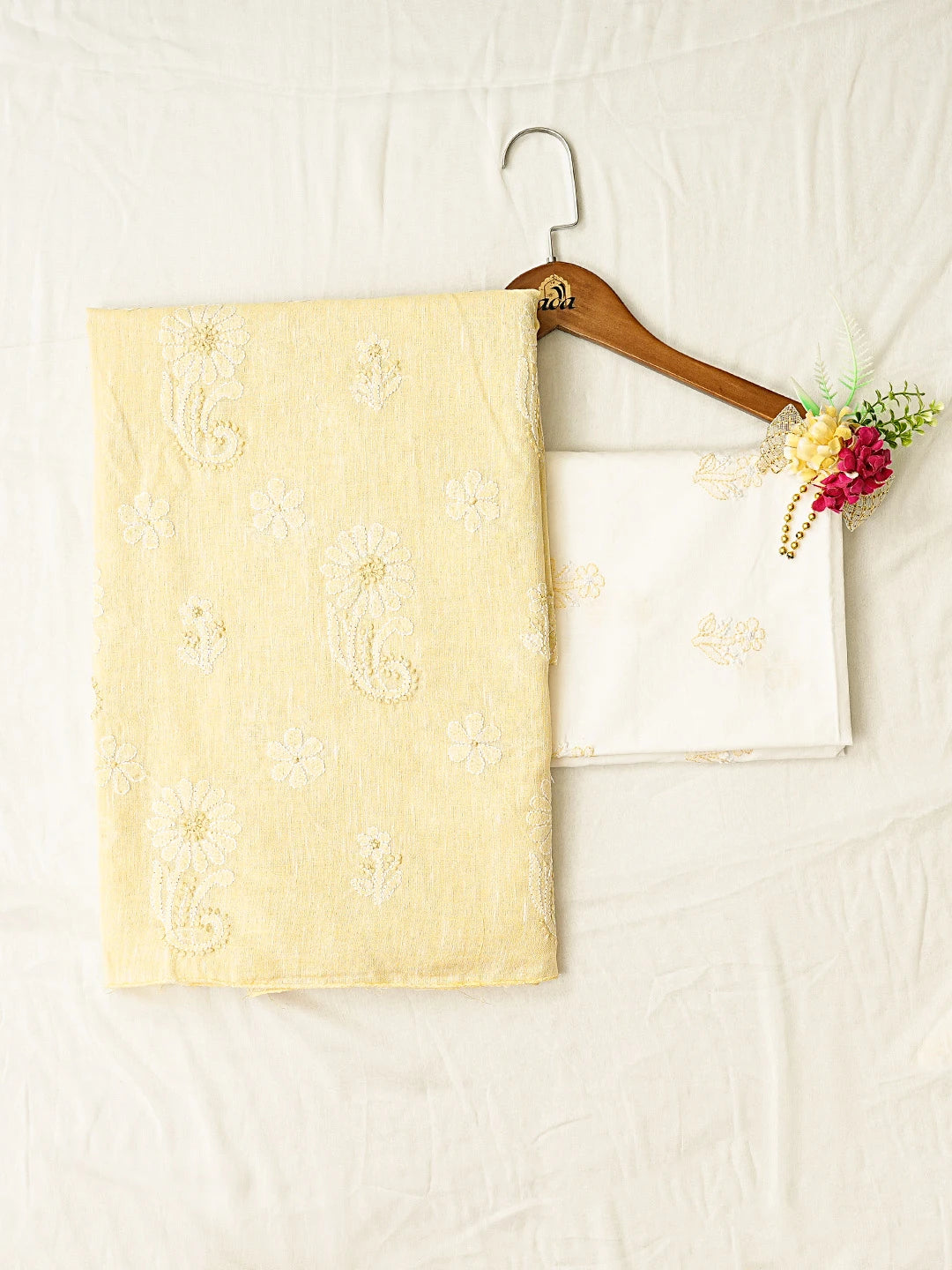 Ada Hand Embroidered Yellow Linen Lucknowi Chikankari Unstitched Suit Piece 01A867668