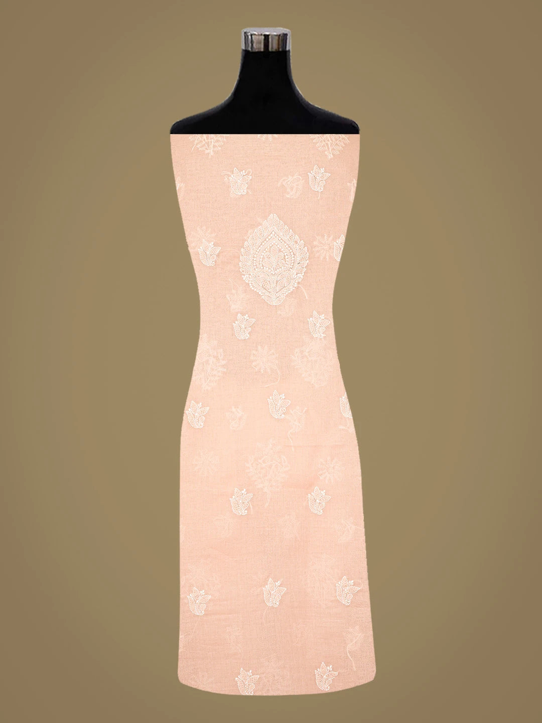 Ada Hand Embroidered Peach Cotton Lucknowi Chikankari Unstitched Suit Piece 01A867751