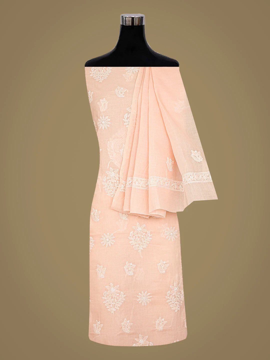 Ada Hand Embroidered Peach Cotton Lucknowi Chikankari Unstitched Suit Piece 01A867751
