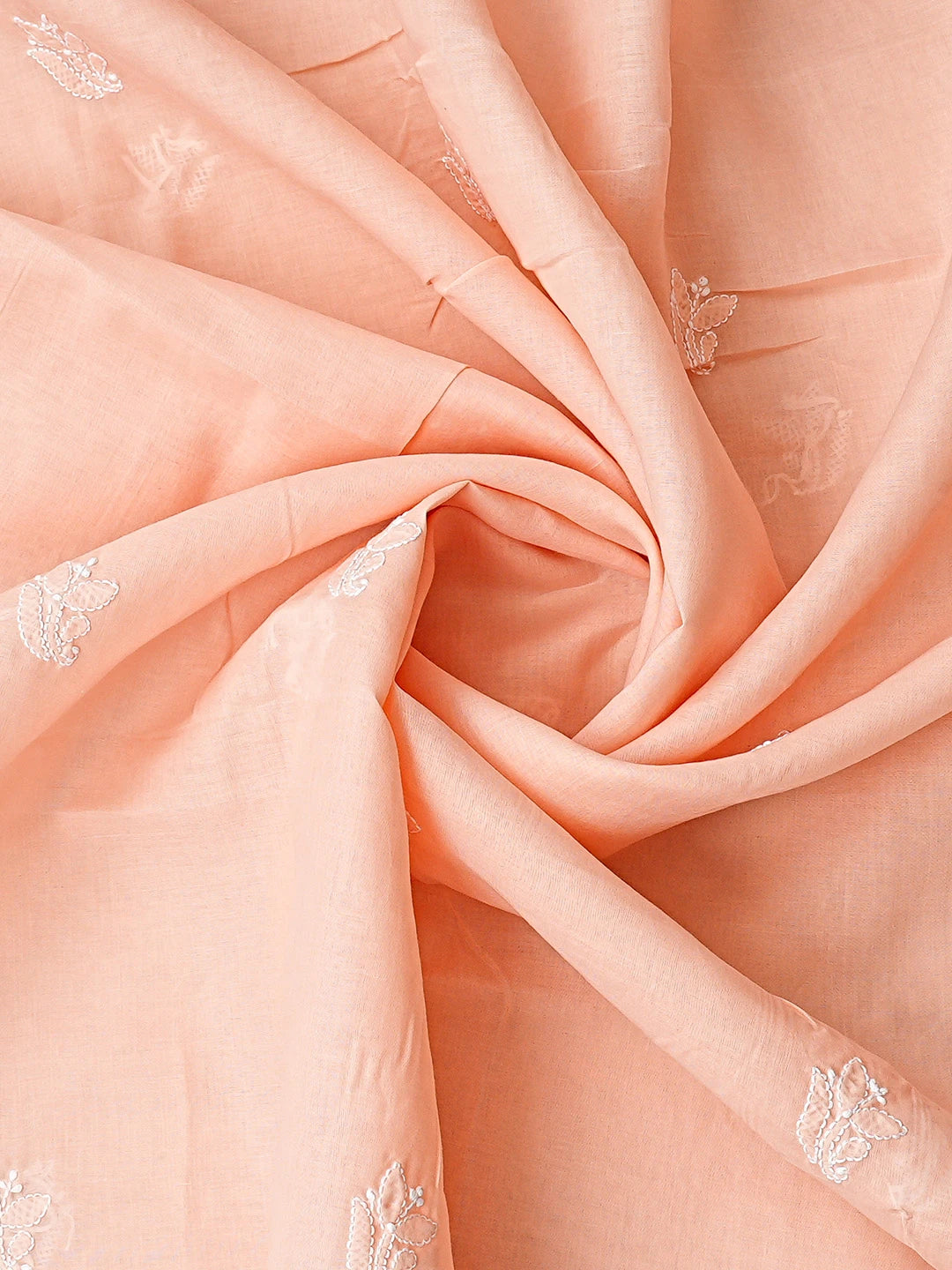 Ada Hand Embroidered Peach Cotton Lucknowi Chikankari Unstitched Suit Piece 01A867751