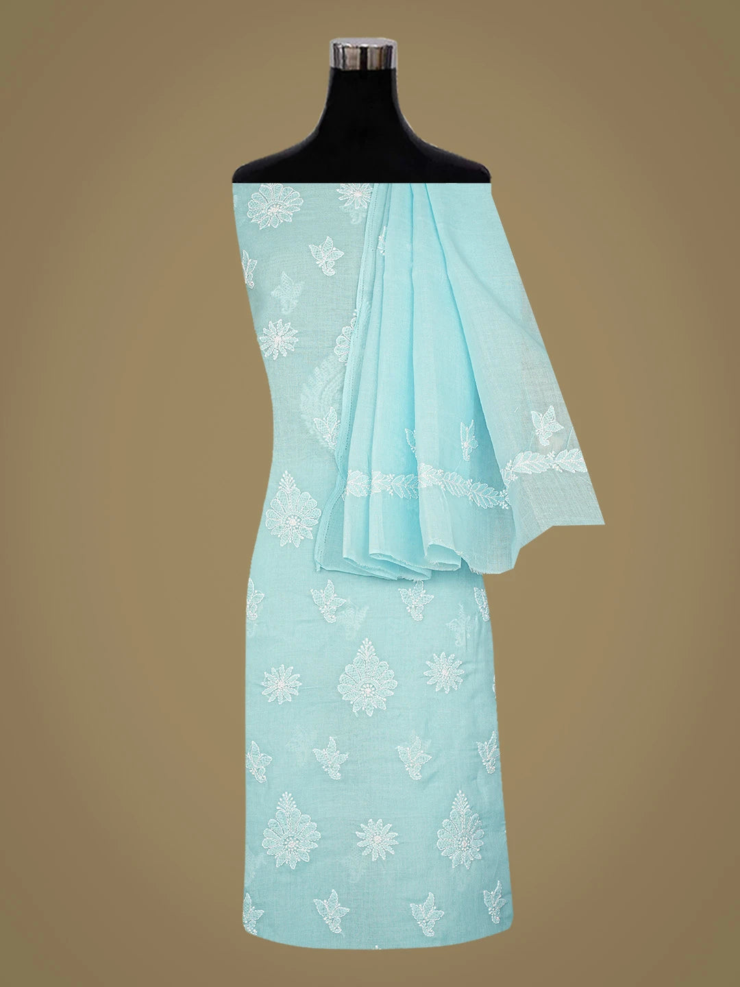 Ada Hand Embroidered Blue Cotton Lucknowi Chikankari Unstitched Suit Piece 01A867745