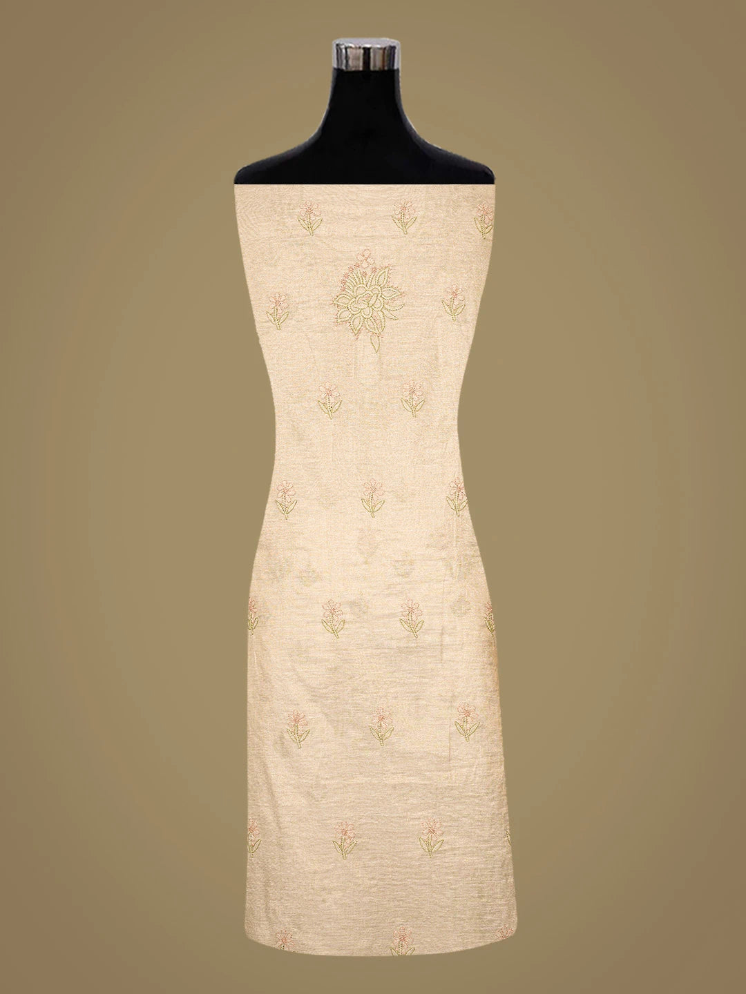 Ada Hand Embroidered Fawn Tissue Lucknowi Chikankari Unstitched Kurta Dupatta Set 01A867712