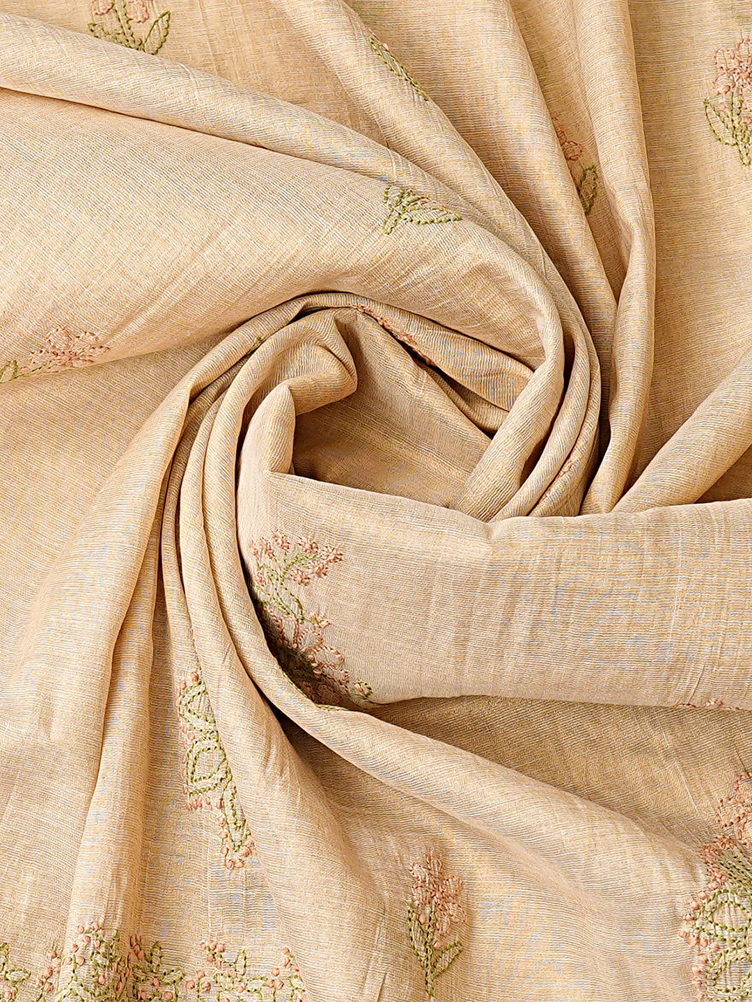 Ada Hand Embroidered Fawn Tissue Lucknowi Chikankari Unstitched Kurta Dupatta Set 01A867712