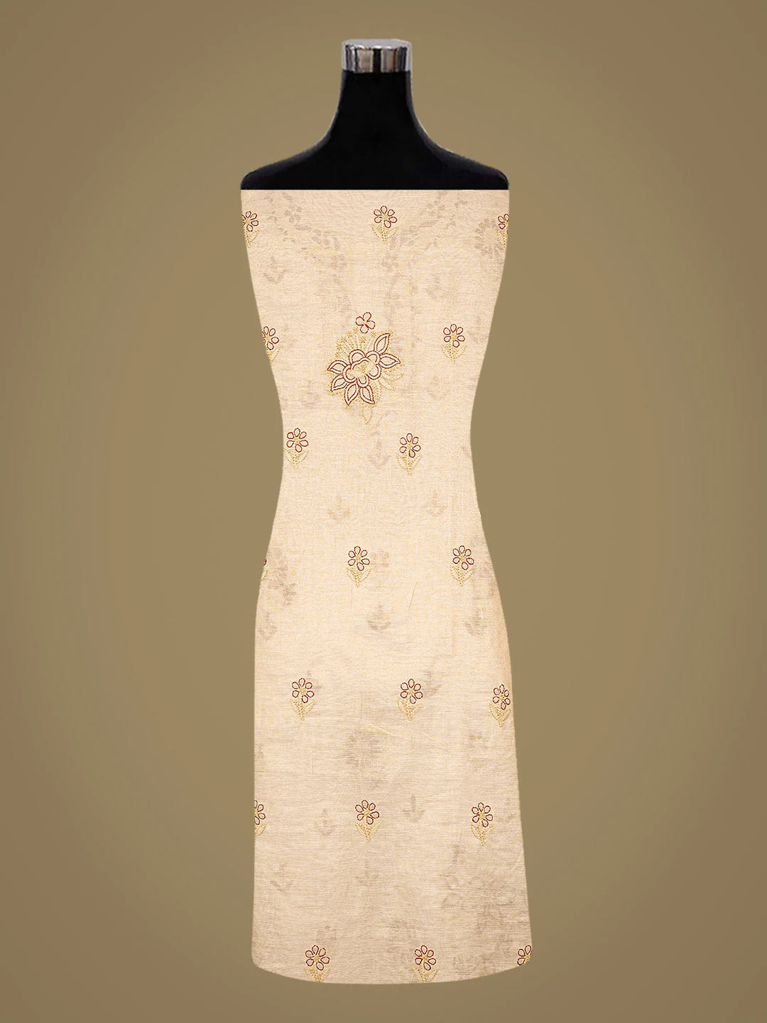 Ada Hand Embroidered Fawn Tissue Lucknowi Chikankari Unstitched Kurta Dupatta Set 01A867710