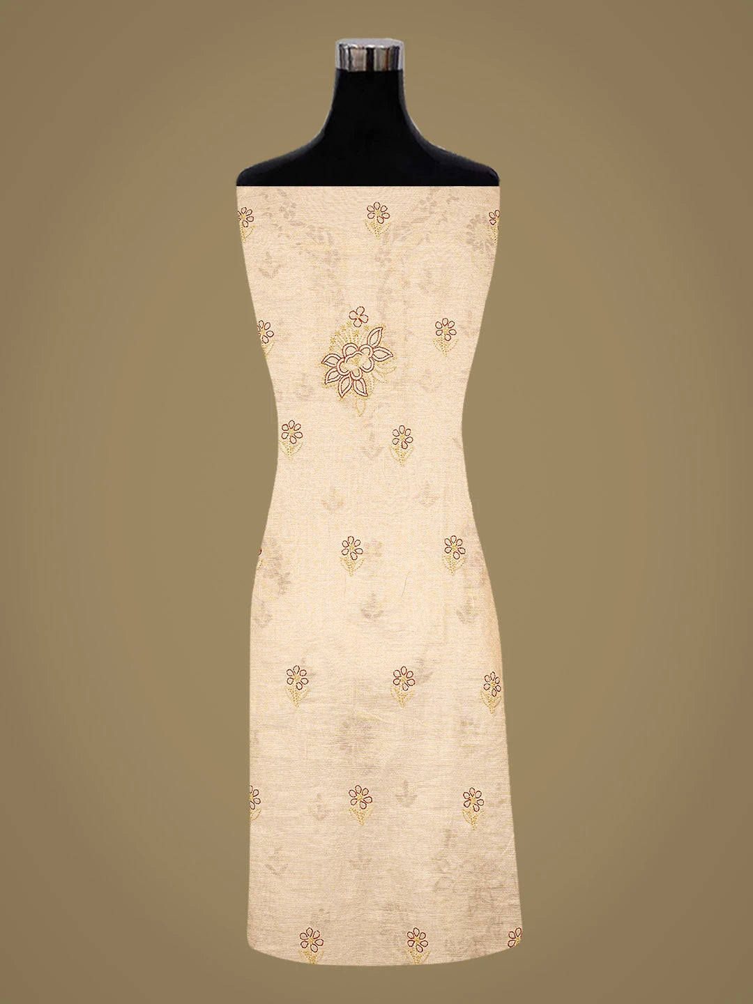 Ada Hand Embroidered Fawn Tissue Lucknowi Chikankari Unstitched Kurta Dupatta Set 01A867710