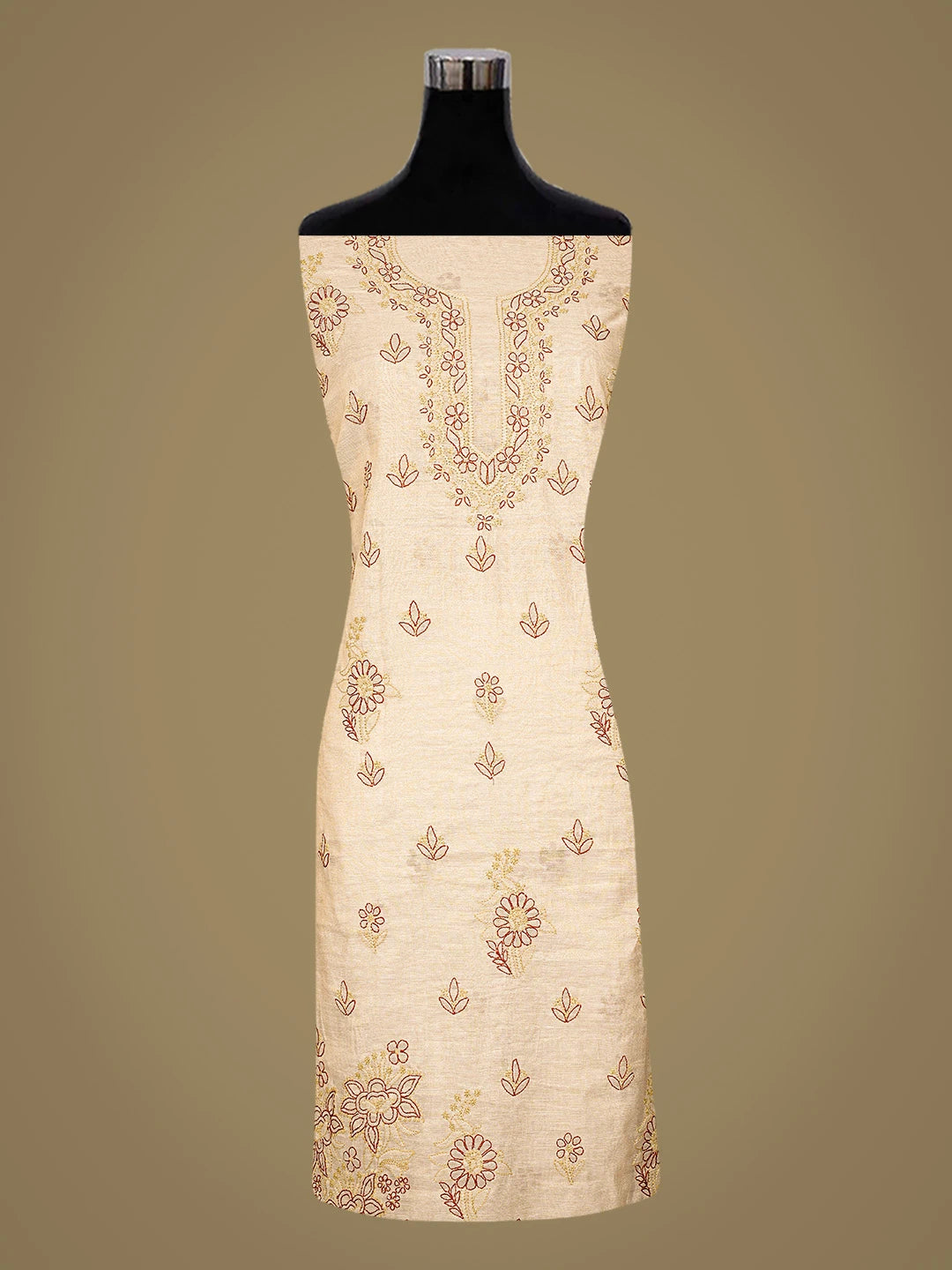 Ada Hand Embroidered Fawn Tissue Lucknowi Chikankari Unstitched Kurta Dupatta Set 01A867710