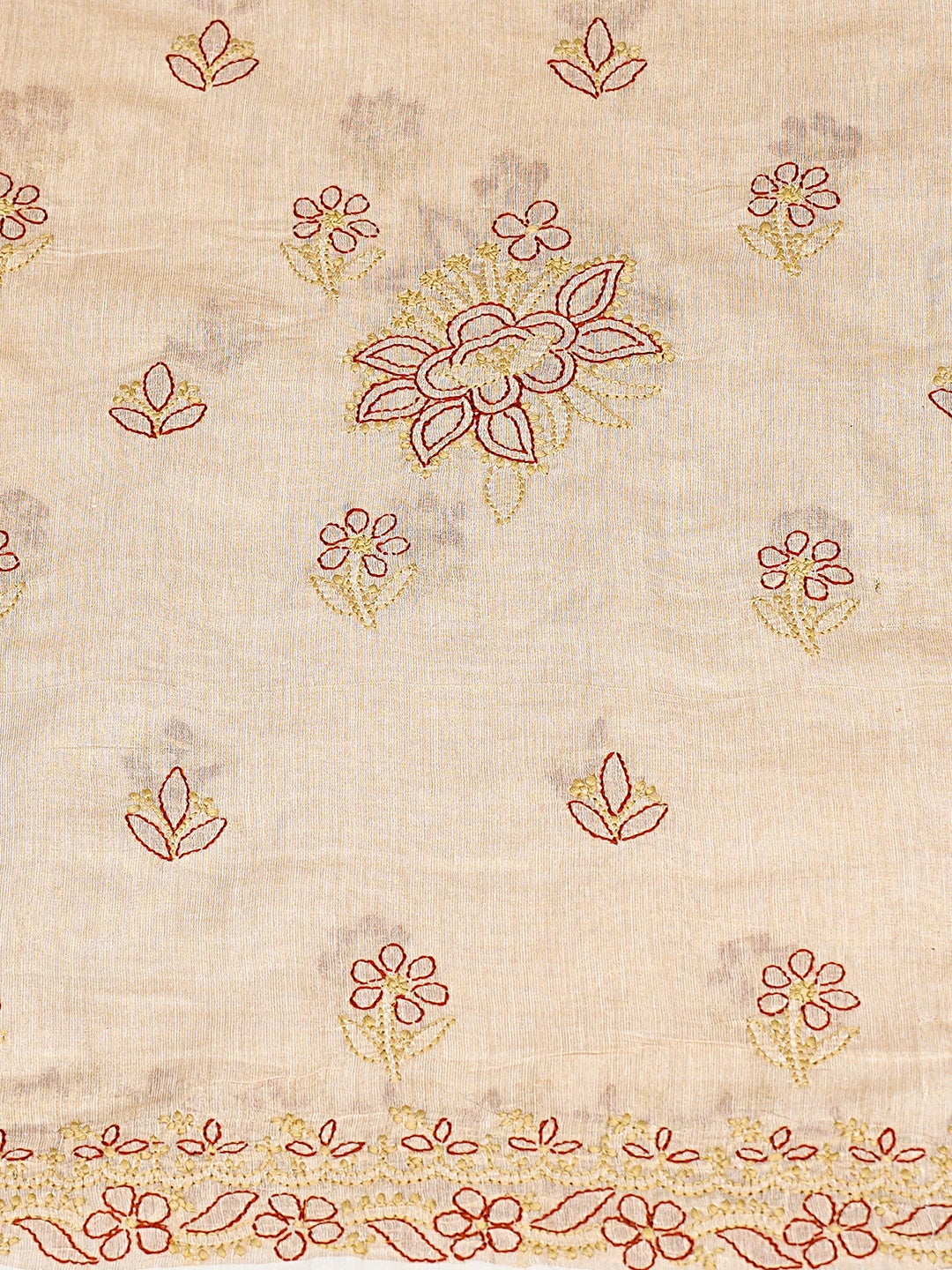 Ada Hand Embroidered Fawn Tissue Lucknowi Chikankari Unstitched Kurta Dupatta Set 01A867710