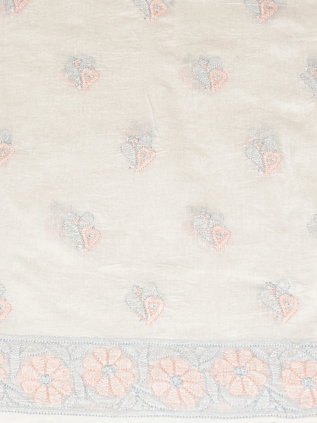 Ada Hand Embroidered White Chanderi Lucknowi Chikankari Unstitched Kurta Dupatta Set 01A867737