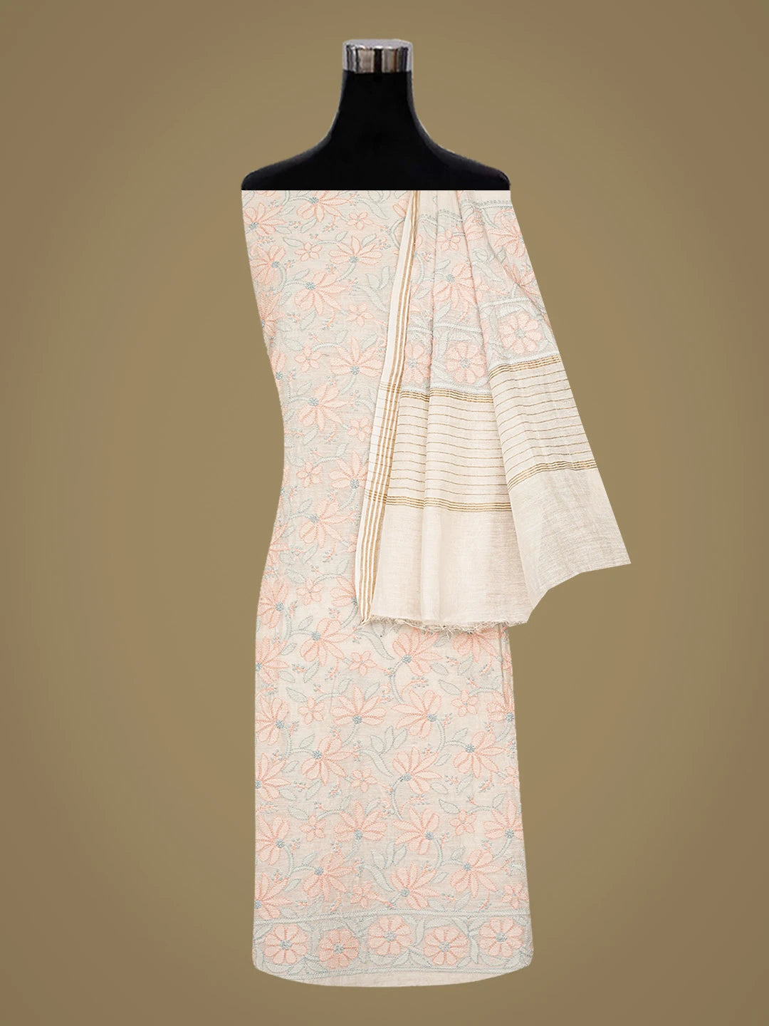 Ada Hand Embroidered White Chanderi Lucknowi Chikankari Unstitched Kurta Dupatta Set 01A867737