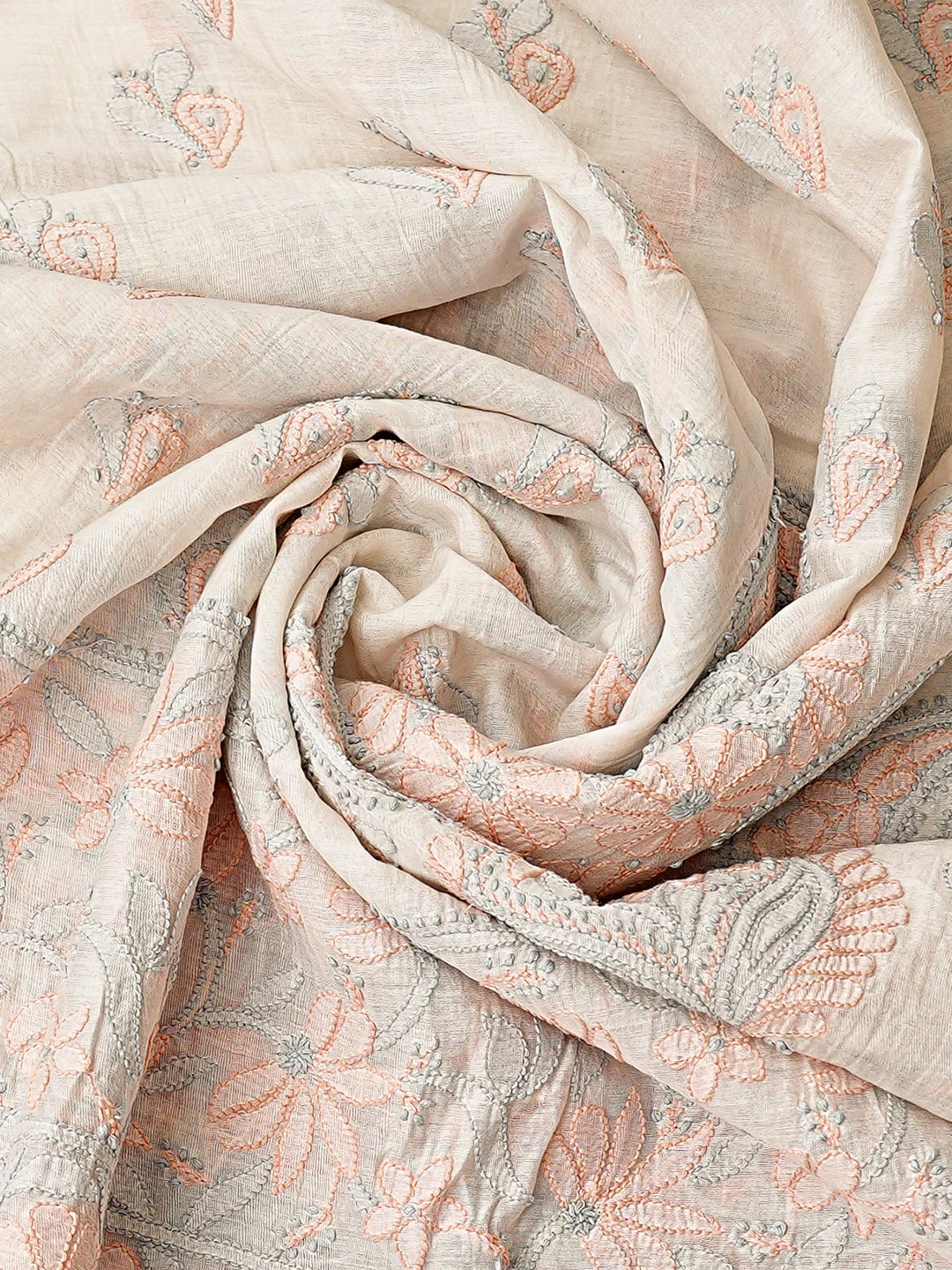 Ada Hand Embroidered White Chanderi Lucknowi Chikankari Unstitched Kurta Dupatta Set 01A867737