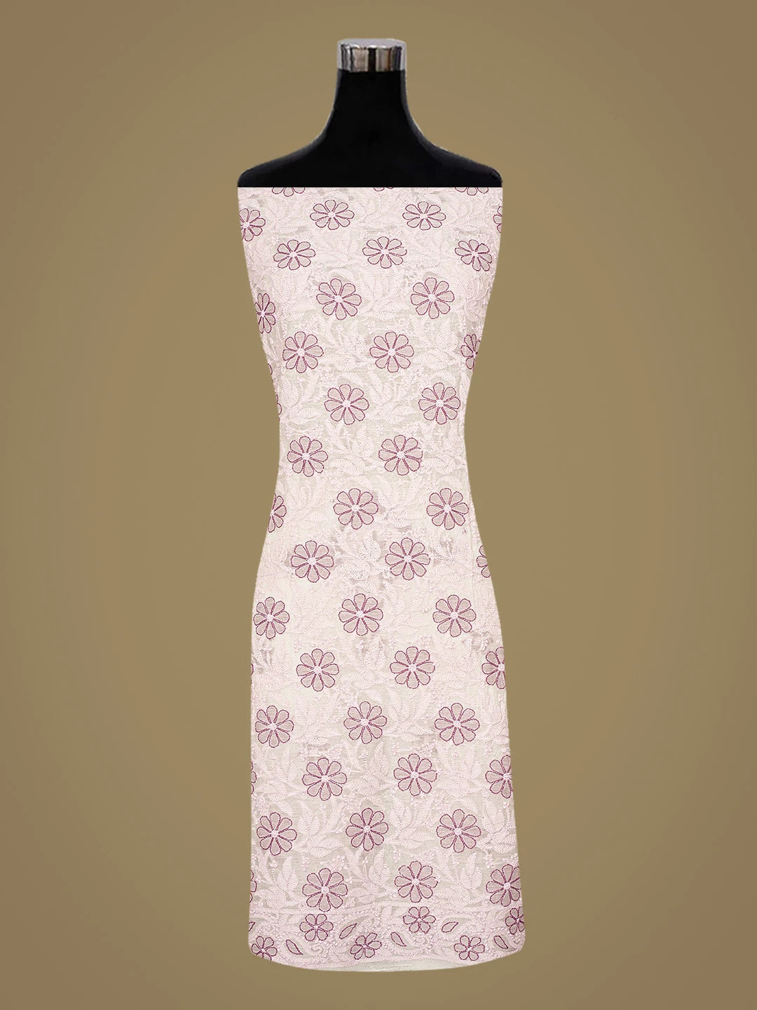 Ada Hand Embroidered White Chanderi Lucknowi Chikankari Unstitched Kurta Dupatta Set 01A867743