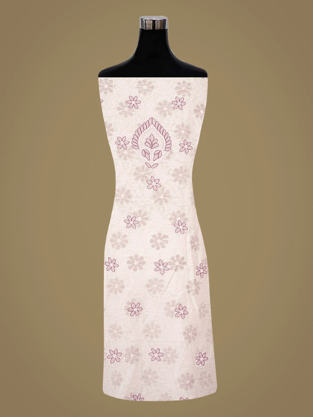 Ada Hand Embroidered White Chanderi Lucknowi Chikankari Unstitched Kurta Dupatta Set 01A867743