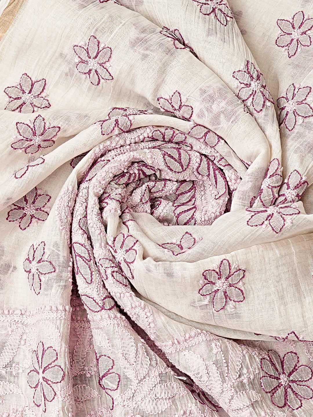 Ada Hand Embroidered White Chanderi Lucknowi Chikankari Unstitched Kurta Dupatta Set 01A867743