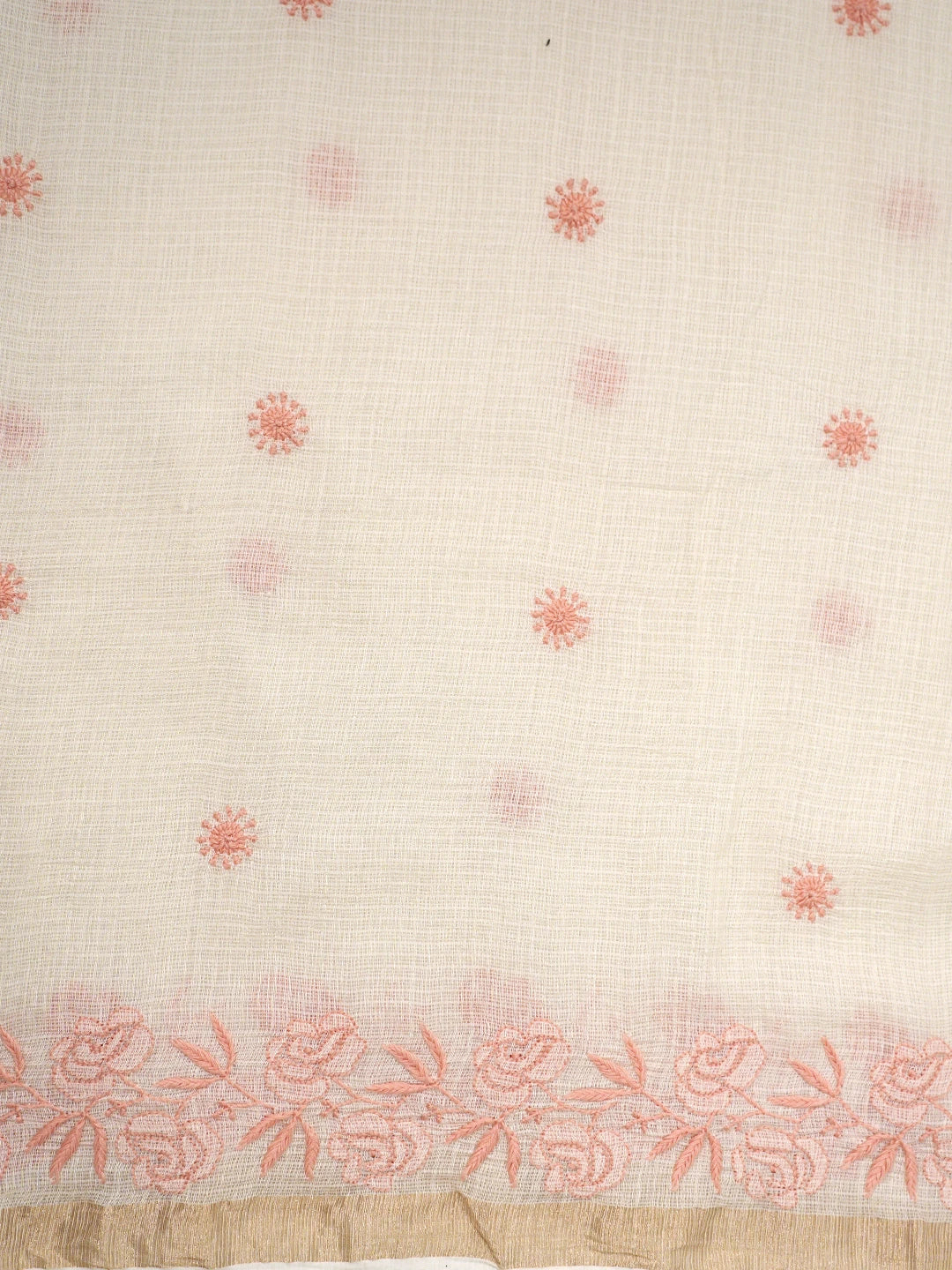 Ada Hand Embroidered Fawn Kota Moonga Lucknowi Chikankari Saree With Blouse 01A646447