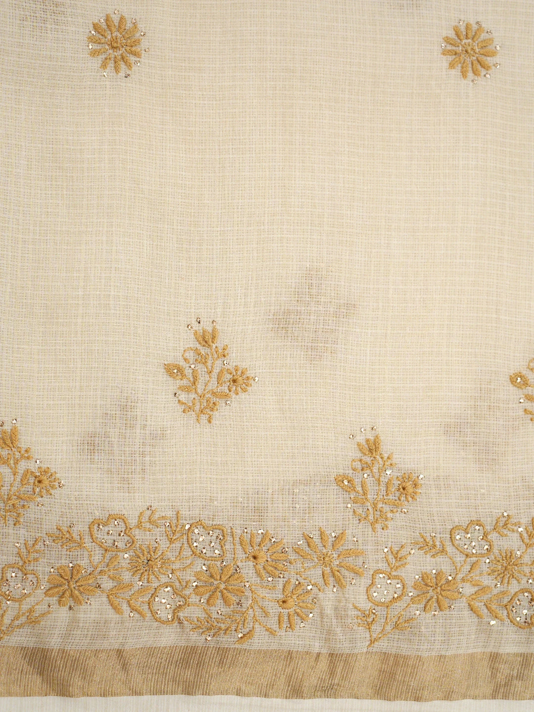 Ada Hand Embroidered Fawn Kota Moonga Lucknowi Chikankari Saree With Blouse With Mukaish Work 01A795644