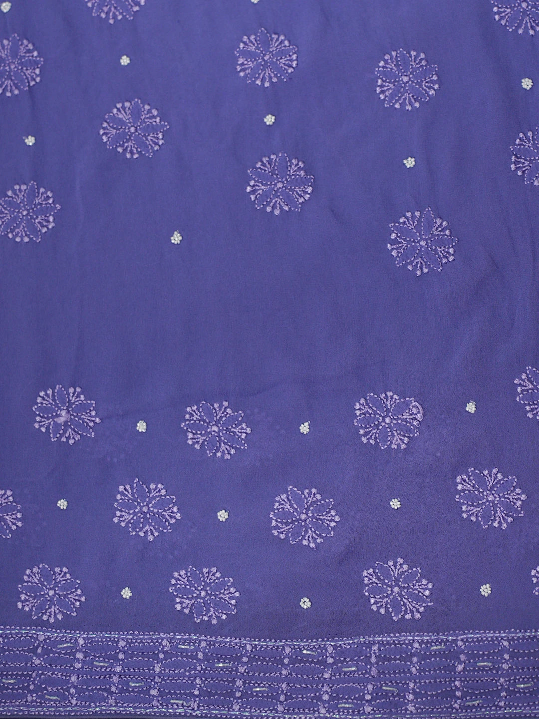 Ada Hand Embroidered Purblish Blue Pure Georgette Lucknowi Chikankari Saree With Blouse With Cutdana Work 01A860824