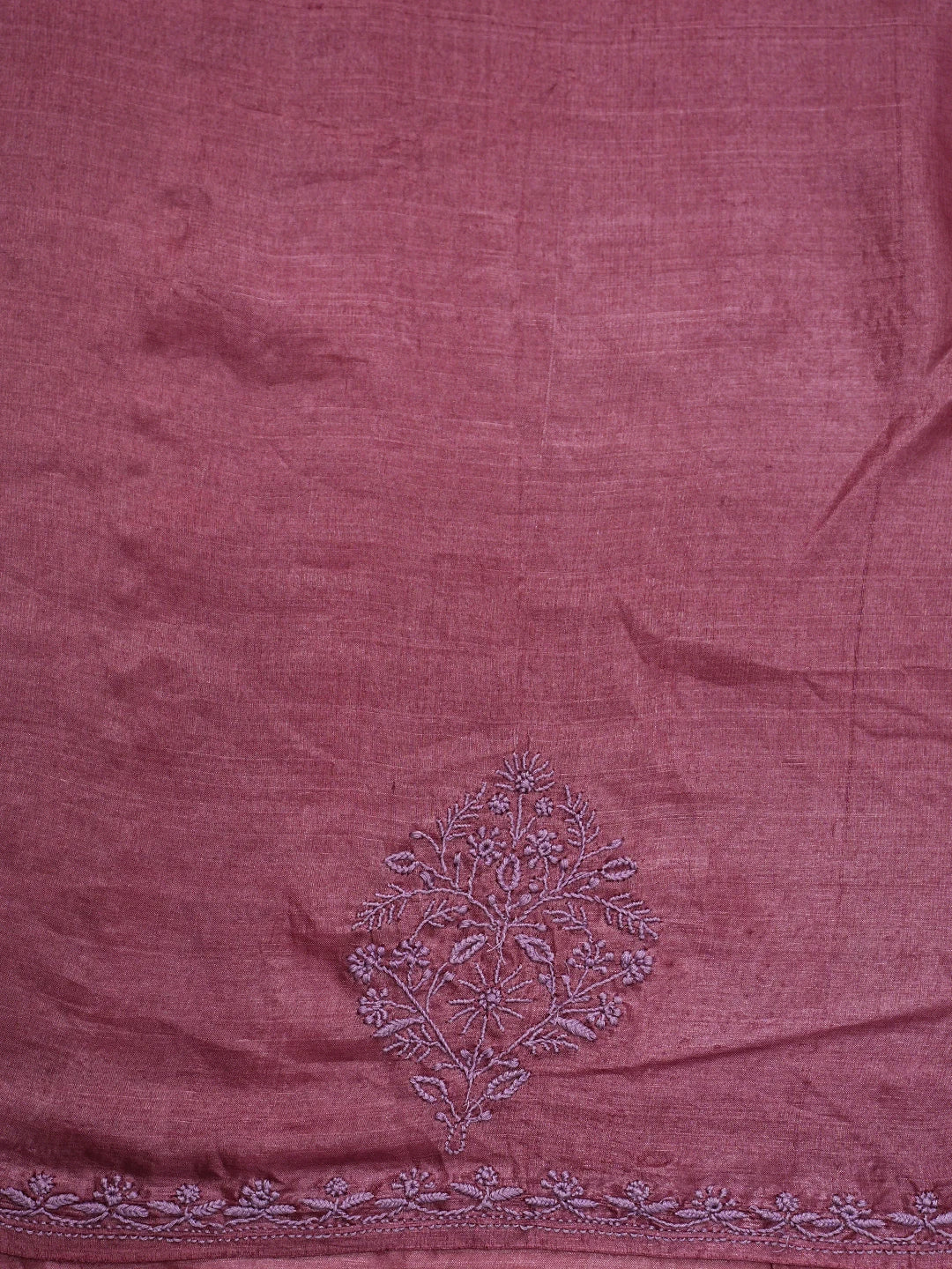 Ada Hand Embroidered Wine Silk Lucknowi Chikankari Saree With Blouse 01A746241