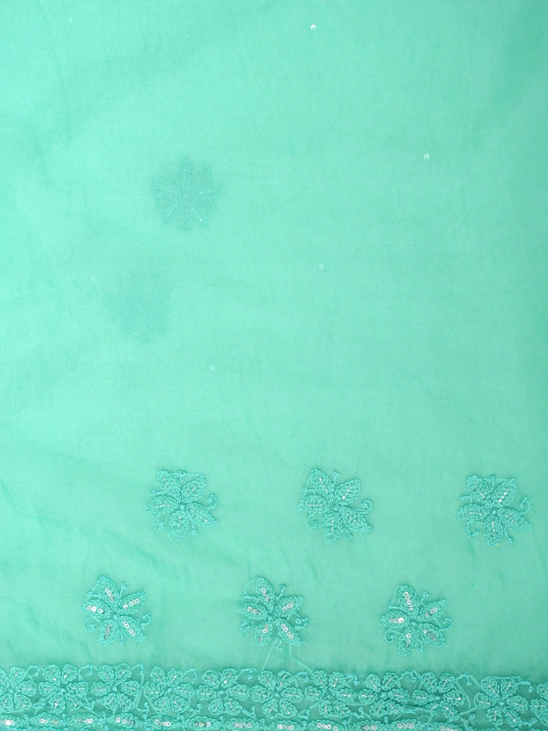 Ada Hand Embroidered Sea Green Organza Lucknowi Chikankari Saree With Blouse With Cutdana Work 01A742172