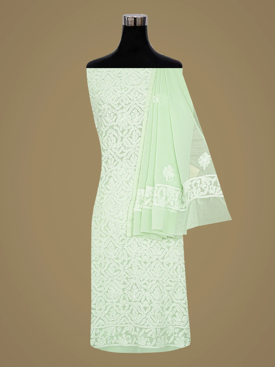 Ada Hand Embroidered Light Green Georgette Lucknowi Chikankari Unstitched Suit Piece 01A785602