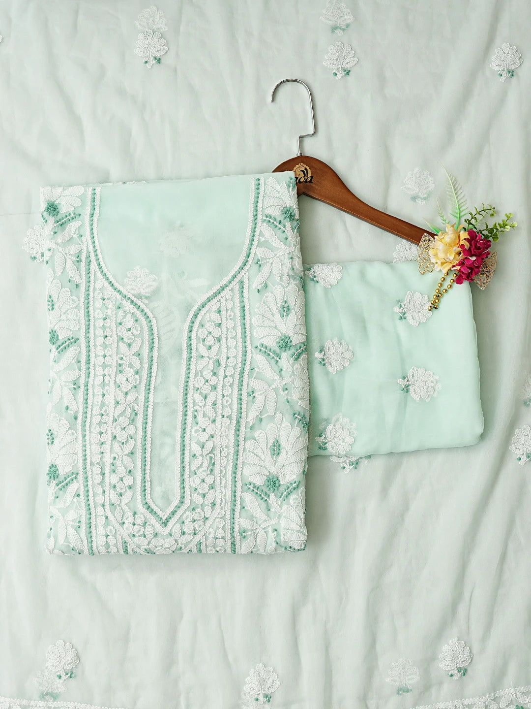 Ada Hand Embroidered Sea Green Georgette Lucknowi Chikankari Unstitched Suit Piece 01A867583