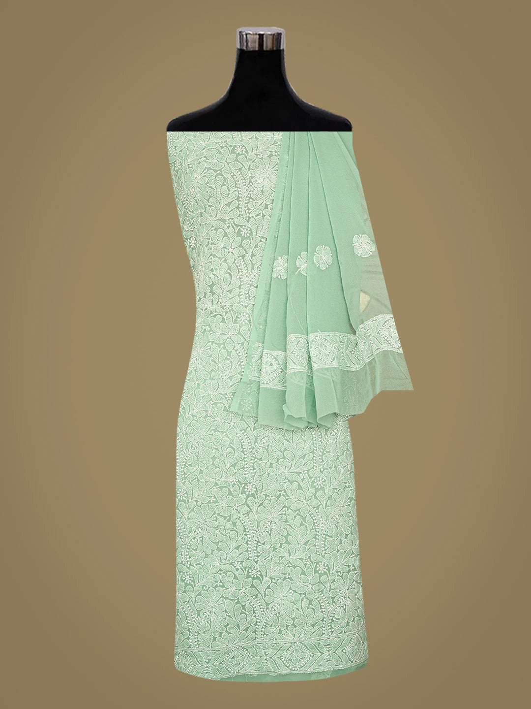 Ada Hand Embroidered Green Georgette Lucknowi Chikankari Unstitched Suit Piece 01A867804