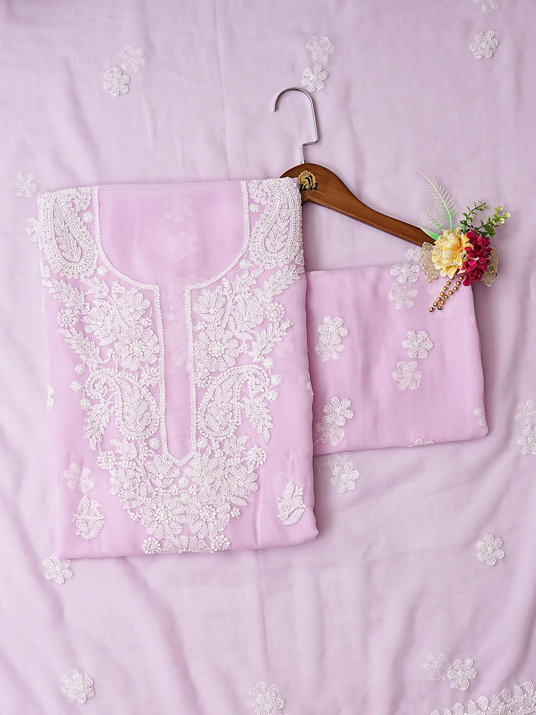 Ada Hand Embroidered Lavender Georgette Lucknowi Chikankari Unstitched Suit Piece 01A867419