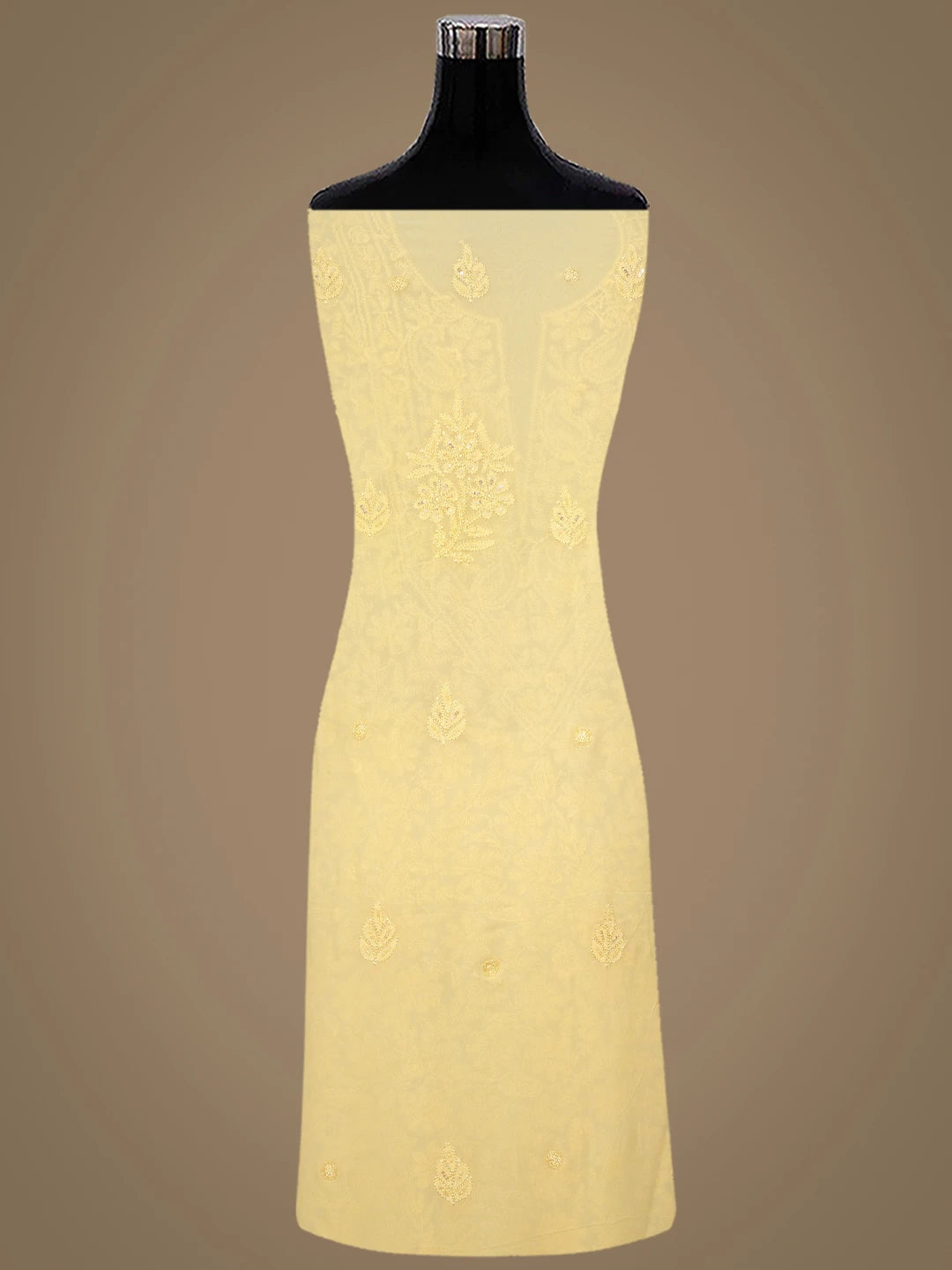 Ada Hand Embroidered Pastel Yellow Viscose Georgette Lucknowi Chikankari Unstitched Kurta Dupatta Set With Cutdana Work 01A765990