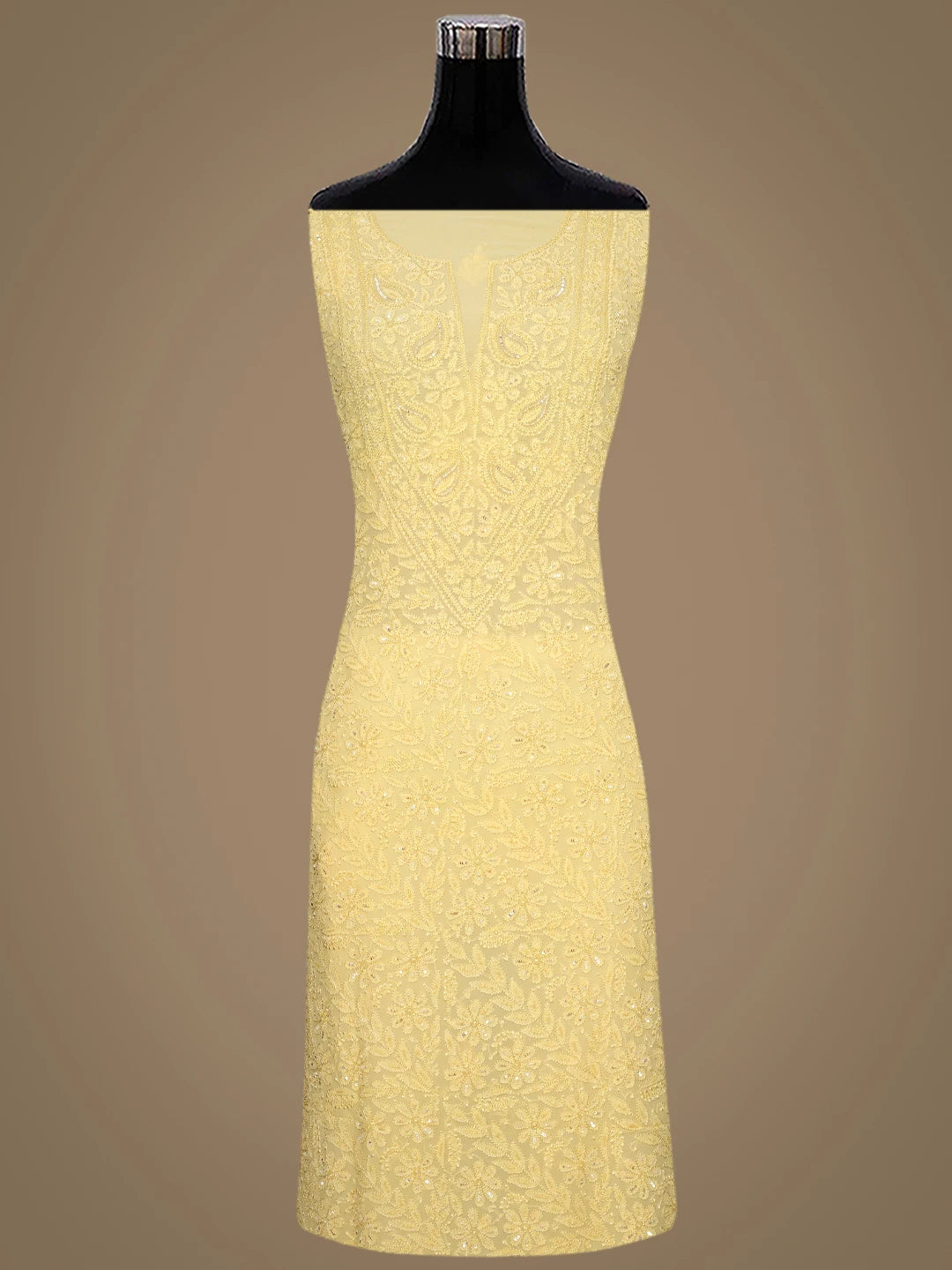 Ada Hand Embroidered Pastel Yellow Viscose Georgette Lucknowi Chikankari Unstitched Kurta Dupatta Set With Cutdana Work 01A765990