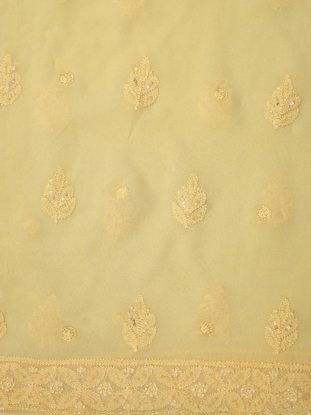 Ada Hand Embroidered Pastel Yellow Viscose Georgette Lucknowi Chikankari Unstitched Kurta Dupatta Set With Cutdana Work 01A765990