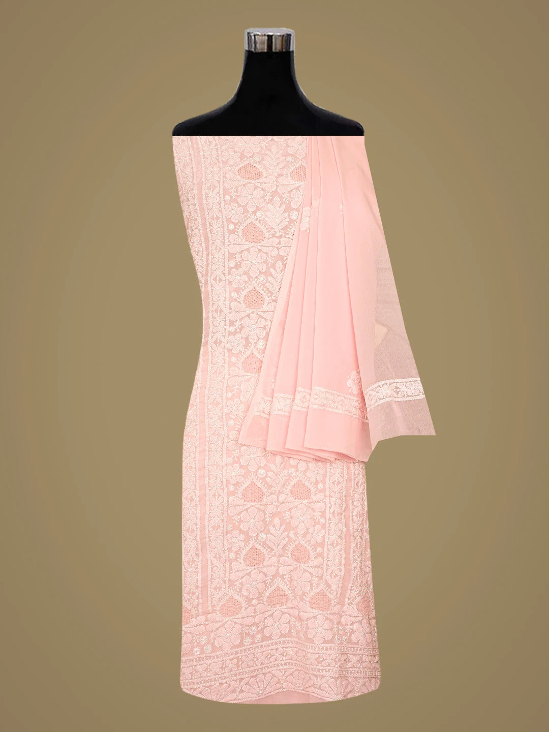 Ada Hand Embroidered Pink Georgette Lucknowi Chikankari Unstitched Suit Piece 01A835379