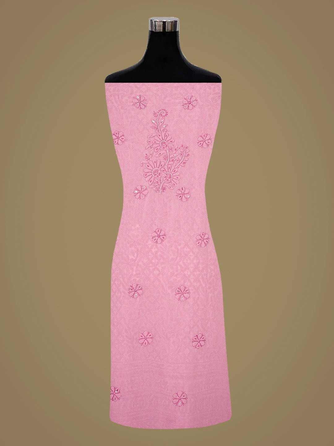 Ada Hand Embroidered Pink Georgette Lucknowi Chikankari Unstitched Suit Piece With Sequinned Work 01A679001