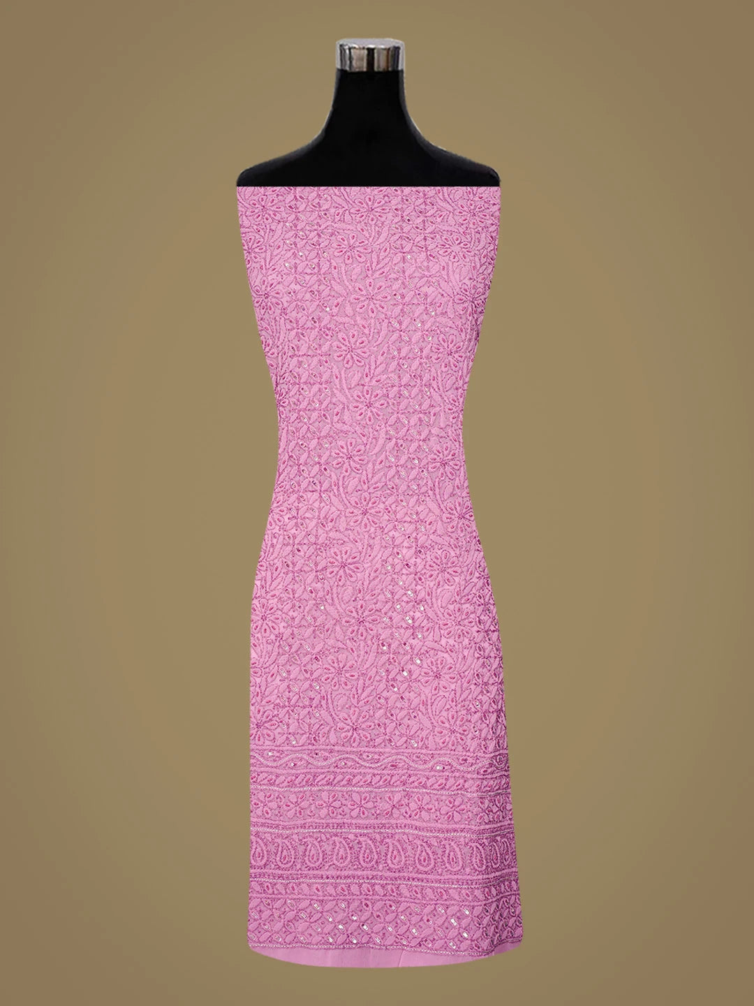 Ada Hand Embroidered Pink Georgette Lucknowi Chikankari Unstitched Suit Piece With Sequinned Work 01A679001