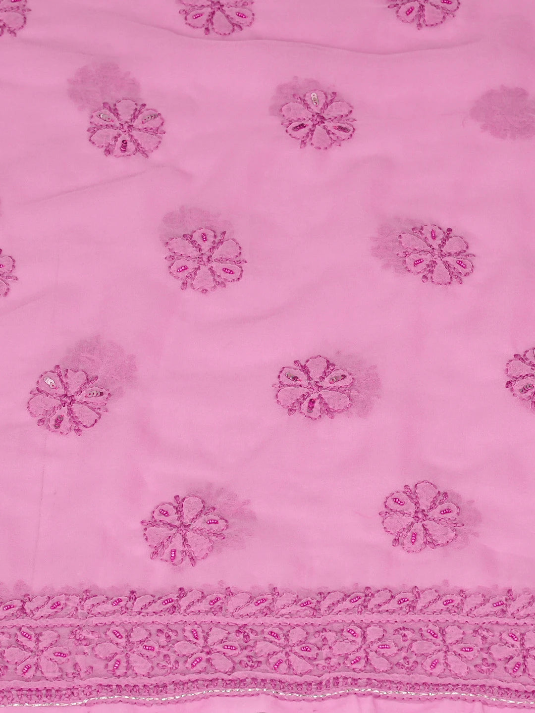 Ada Hand Embroidered Pink Georgette Lucknowi Chikankari Unstitched Suit Piece With Sequinned Work 01A679001