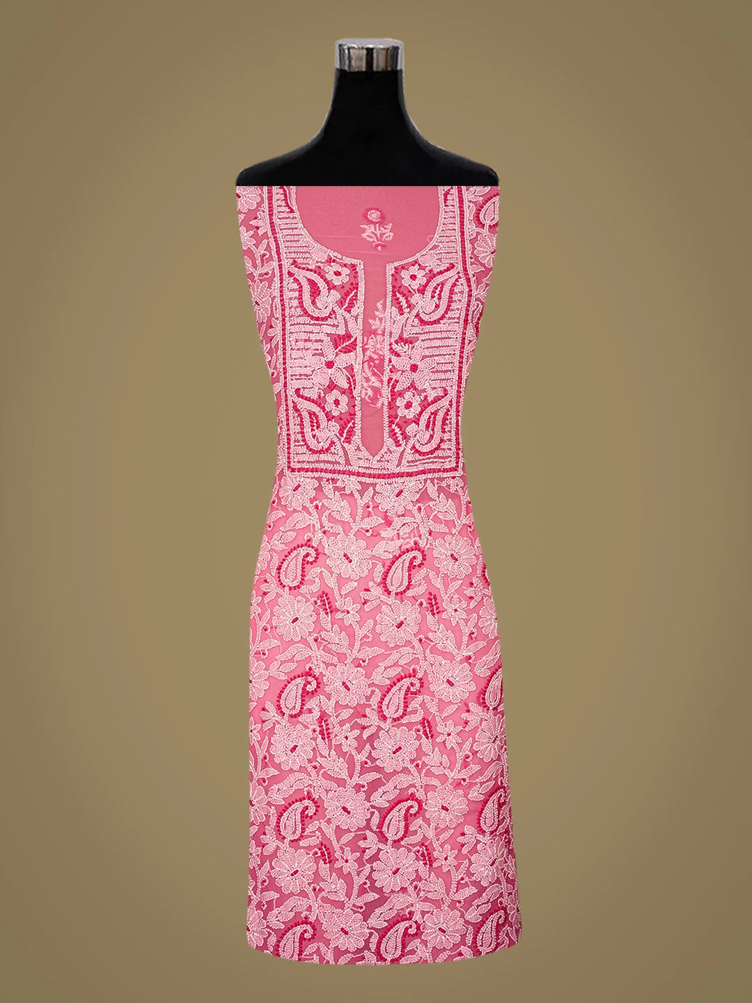 Ada Hand Embroidered Pink Georgette Lucknowi Chikankari Unstitched Suit Piece 01A867508