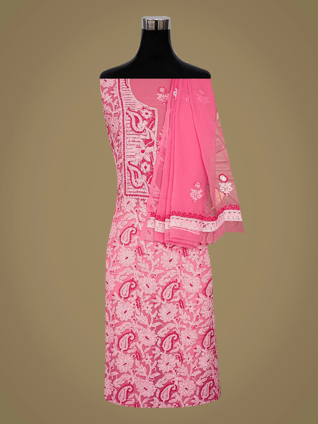 Ada Hand Embroidered Pink Georgette Lucknowi Chikankari Unstitched Suit Piece 01A867508