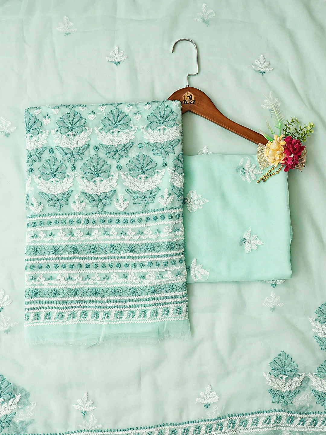 Ada Hand Embroidered Sea Green Georgette Lucknowi Chikankari Unstitched Suit Piece 01A867518