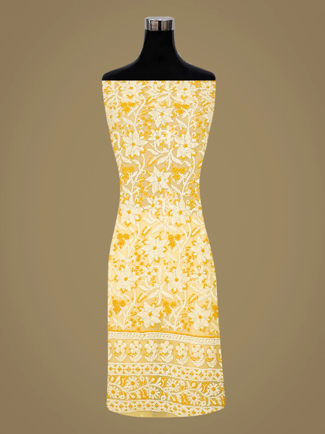 Ada Hand Embroidered Yellow Georgette Lucknowi Chikankari Unstitched Suit Piece 01A811298