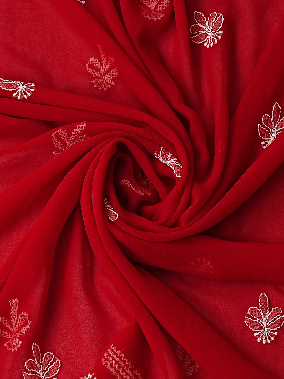 Ada Hand Embroidered Red Georgette Lucknowi Chikankari Unstitched Suit Piece 01A866855