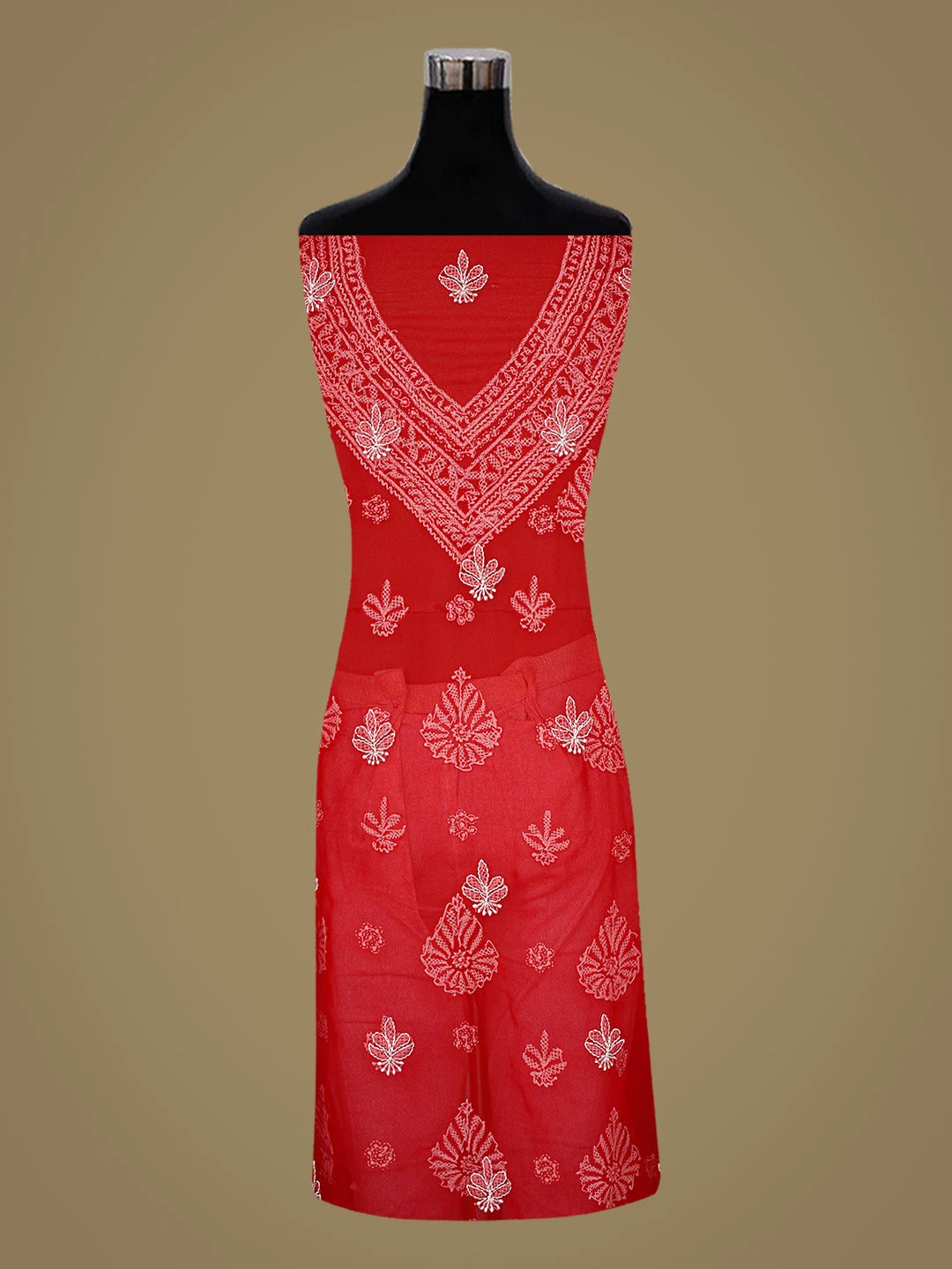 Ada Hand Embroidered Red Georgette Lucknowi Chikankari Unstitched Suit Piece 01A866855