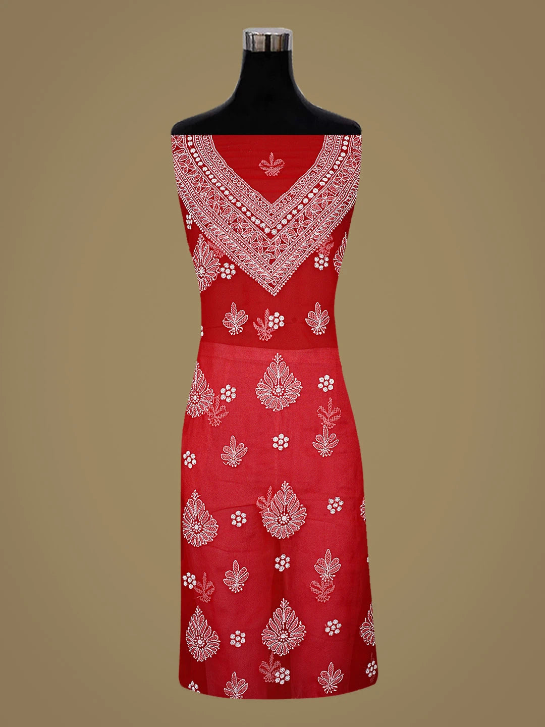 Ada Hand Embroidered Red Georgette Lucknowi Chikankari Unstitched Suit Piece 01A866855